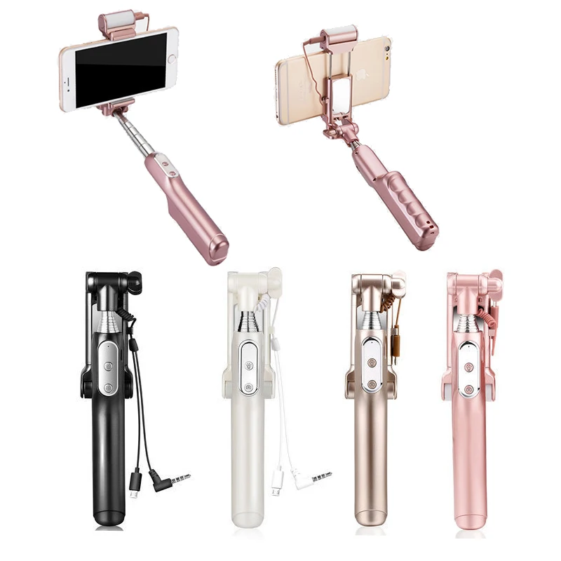 

Multifunctional Fill light Mirror Selfie Stick Foldable Monopod Selfie Stick Extendable Wired Holder For iPhone X 8 For Android