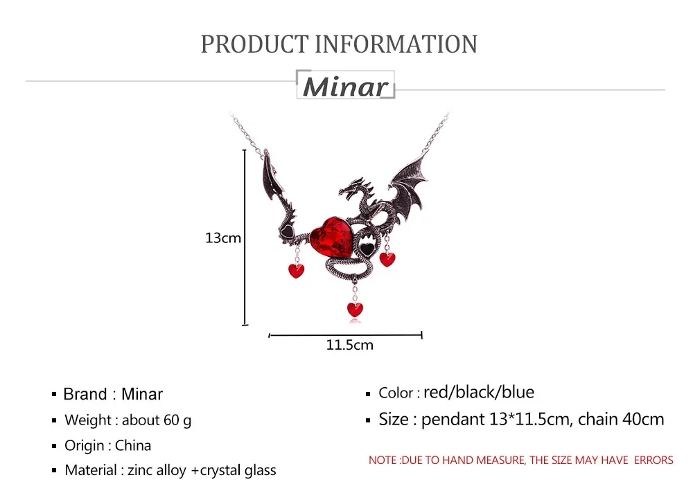 Ожерелье с драконом для женщин и мужчин Австрийские Кристальные ожерелья в виде сердца кулон индивидуальное винтажное ожерелье, ювелирные аксессуары подарок на Хэллоуин