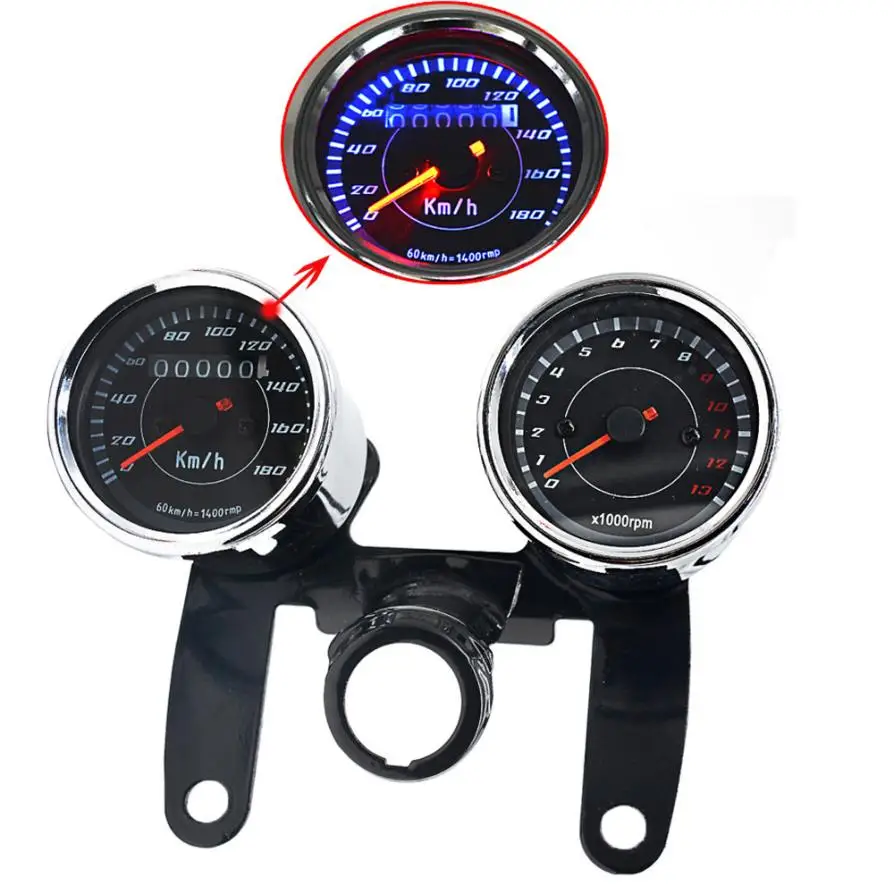 

High Quality Moto Speedometer Gauge Dual Odometer LED Backlight Signal Light Accessories Motorcycle jul5