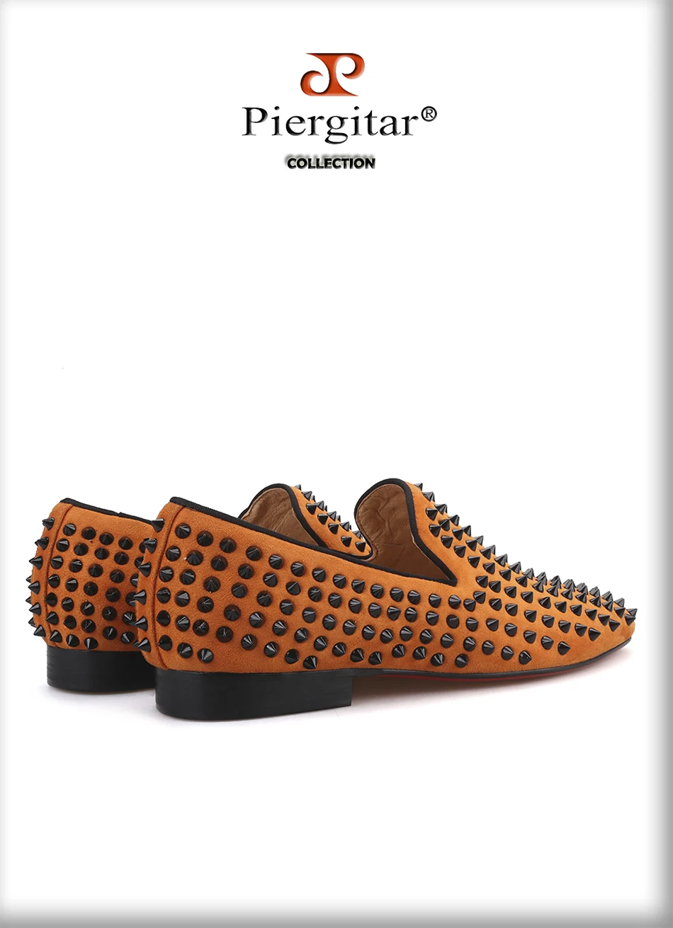 Piergitar/2018 ручной работы мужские бархатные туфли с черный шип моды Праздничная и свадебная обувь мужские лоферы в итальянском стиле слипперы