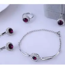 RU Необычный 925 Серебряный цвет ТЕМНО-Фиолетовый CZ Цирконий Кристалл ожерелье браслет серьги кольцо четыре шт ювелирные наборы