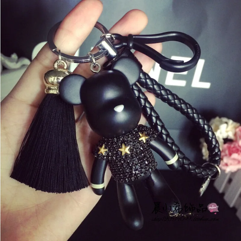 

Luxury Rhinestone Bear Key Chains Cute Anime Bomgom Bears Tassel Keychain Car Keychain Purse Charms Key Rings Gift for Boyfriend