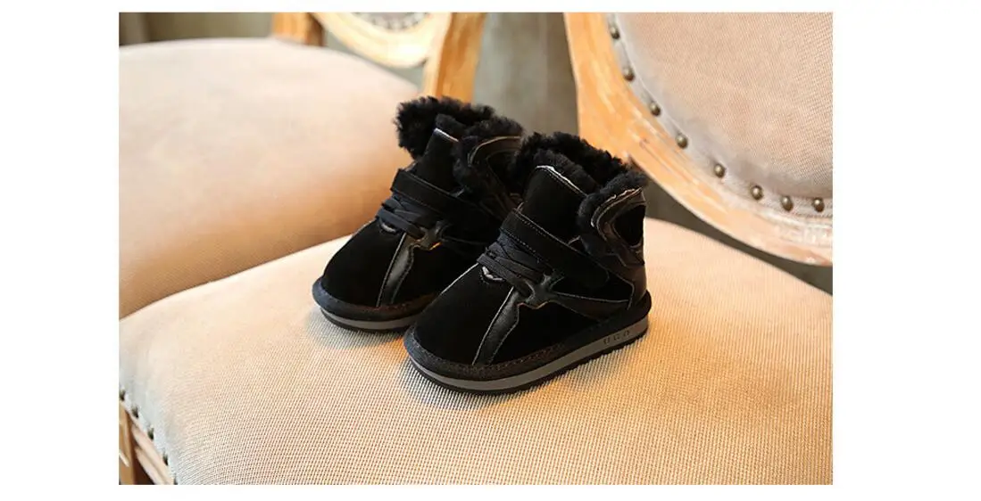 Зимняя детская обувь повседневная обувь из натуральной кожи Нескользящие кроссовки для мальчиков и девочек зимняя обувь модная детская теплая меховая обувь