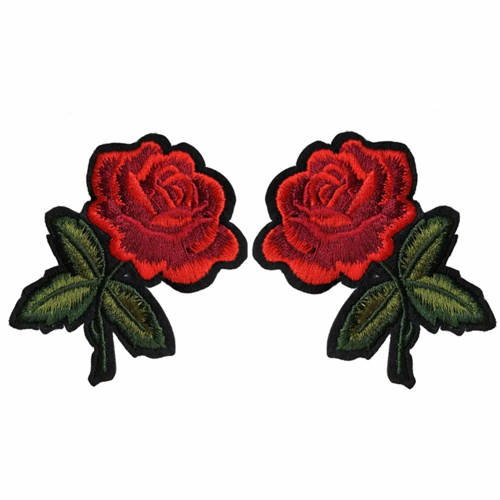 New 2pcs small red rose flower embroidery sew on applique patch diy New 2pcs small red rose flower embroidery sew on applique patch diy