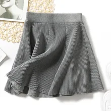 Женские плиссированные юбки, Осень-зима, новинка, Женская трикотажная Мини-юбка с высокой талией, повседневная, трапециевидная, серая, черная, солнцезащитная, школьная юбка для женщин