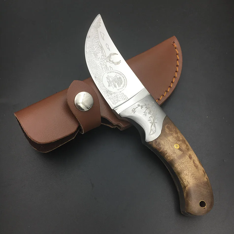 Высокое качество охотничьи ножи с деревянной ручкой для выживания тактический фиксированный нож для кемпинга североамериканский прямой нож с кобурой