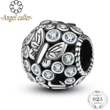 Ангел абонент реального 925 пробы Серебряный Игристые CZ бисера Бабочка Подвески fit Браслеты для Для женщин DIY ювелирных Новое поступление CYZ028