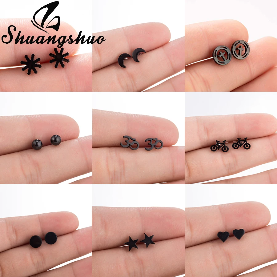 

Shuangshuo Snowflake Stud Earrings Black Earings For Women pendientes mujer Stainless Steel orecchini femme oorbellen Jewelry