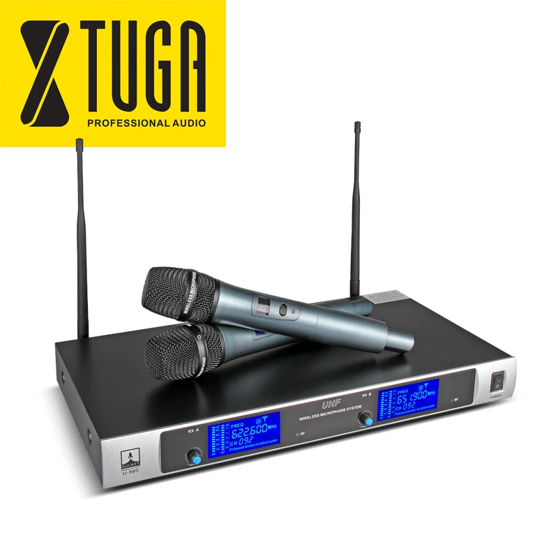 

Rocket Audio WIRELESS Microphone U980 Metal construction PRO Karaoke UHF Dual 2 Channel LED System with 2 MIC Fixed Frequency