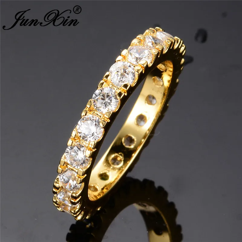 JUNXIN Dainty CZ Stone Eternity Ring Vintage Gold Filled Stackable Wedding Rings For Women Simple Jewelry