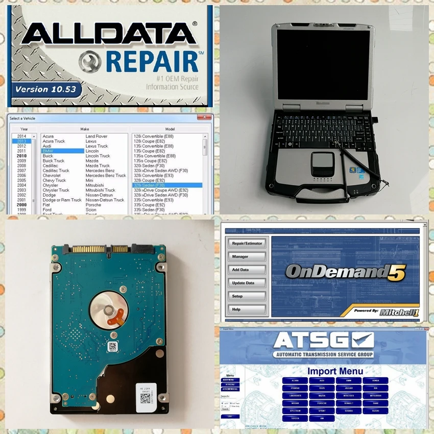 3in1 Alldata 10,53 М. itchell по требованию ATSG 2012 на 1 ТБ с жестким диском на Применение d ноутбук Toughbook CF-30 4G готов к Применение