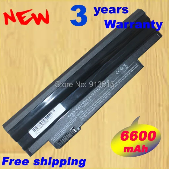 6600 мАч черный аккумулятор для Acer Aspire One AOD255 AOD260 D255 522 722 D255E D257 D257E D260 D260E AL10A31 AL10B31 AL10G31