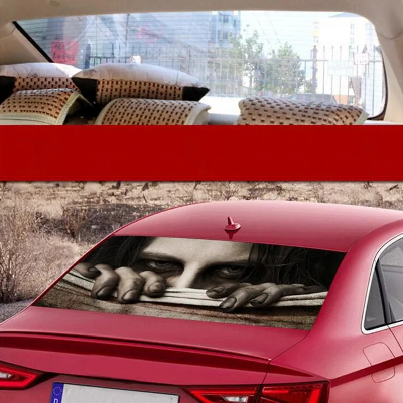 127cmx70cm Car 3D Horror Monsters Back Rear Windshield Decal Stickers Vinyl Film Car Rear Window Glass PVC Stickers Automobiles