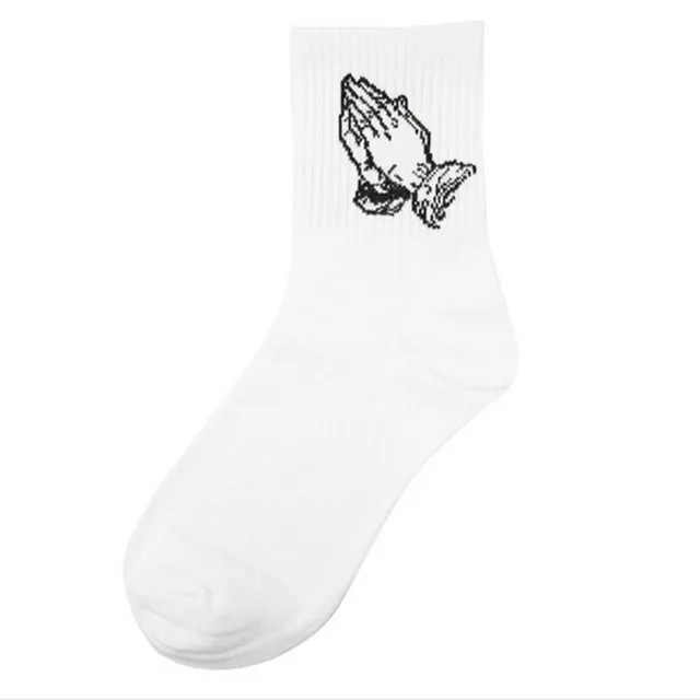 Модные хлопковые носки для катания на коньках с рисунком жестов Девы Марии для мужчин/женщин, веселые, новинка, черно-белое искусство, короткие носки - Цвет: r09-2