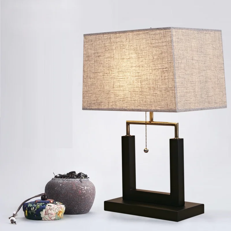 

LukLoy Chinese Style Textile Table Light Simple European-Style Simple Table Lamp Retro Creative Living Room Bedroom Bedside Lamp