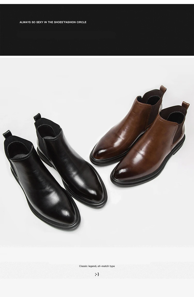 Новинка года; Мужская обувь; цвет коричневый, черный; комплект из повседневных мужских ботинок; Ботинки Челси; кожаные ботинки с острым носком в деловом стиле; большие размеры