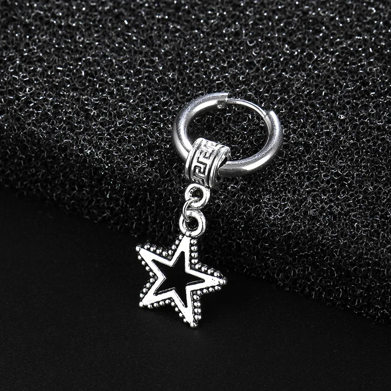 

New Fashion Gothic Star Long Earrings Male Stainless Steel Earrings Simple Personality Retro Drop Earring for Women Boys