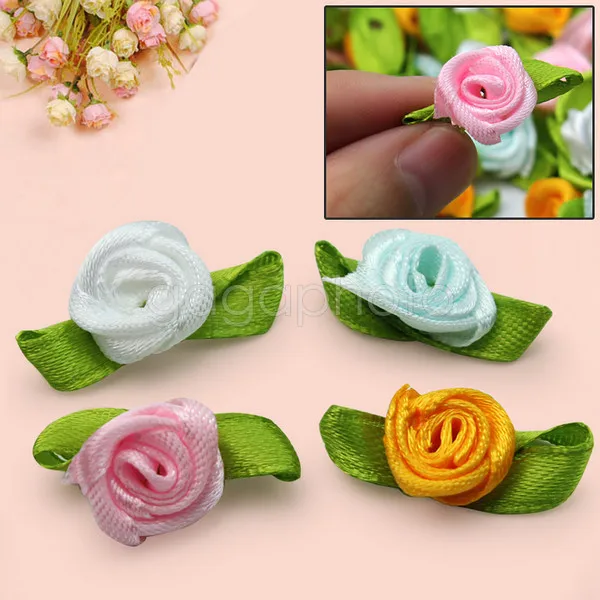 

100pcs Exquisite Satin Rose Flower Bow Ribbon Sewing Wedding Appliques Decor New