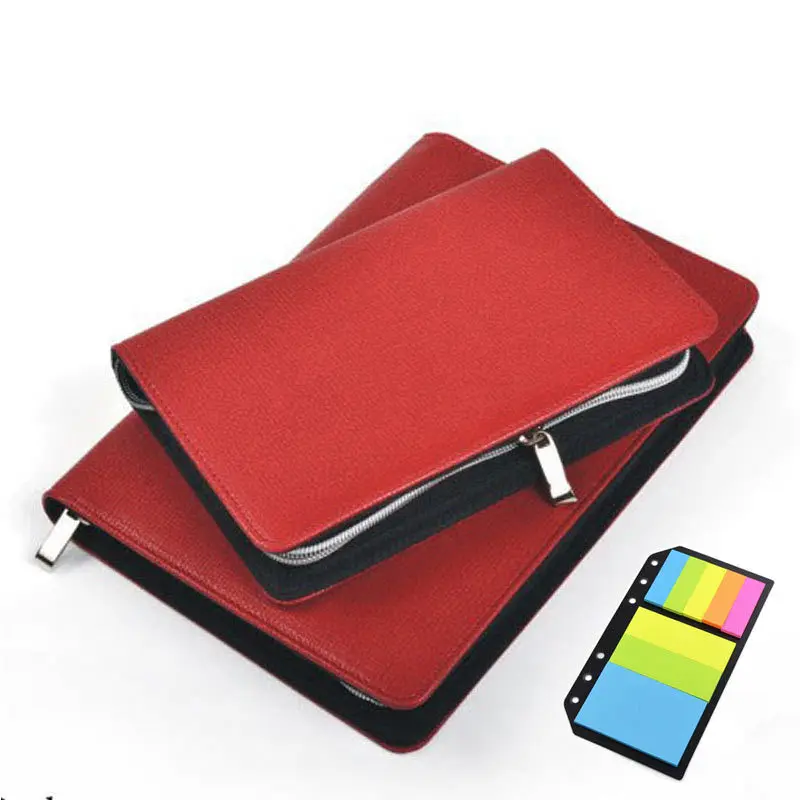Логотип на заказ А5 и А6 бизнес сумка на молнии искусственная кожа планировщик кожаный блокнот с калькулятором или блокнотом для заметок для вас на выбор - Цвет: red with memo pad