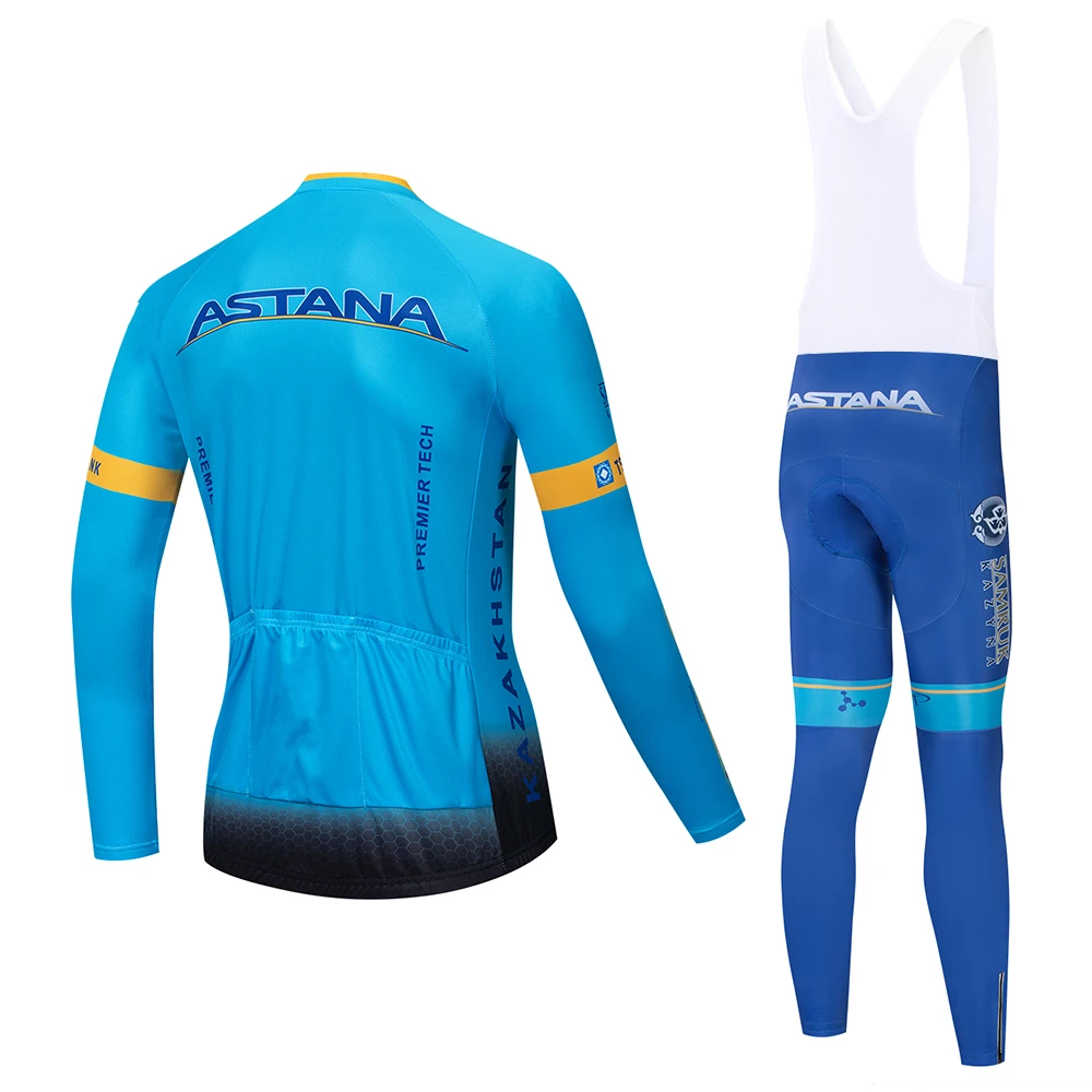 ASTANA Team long sleeve Suit Cycling jersey Set bib pants ropa ciclismo bicycle clothing bike jersey Uniform Men clothes