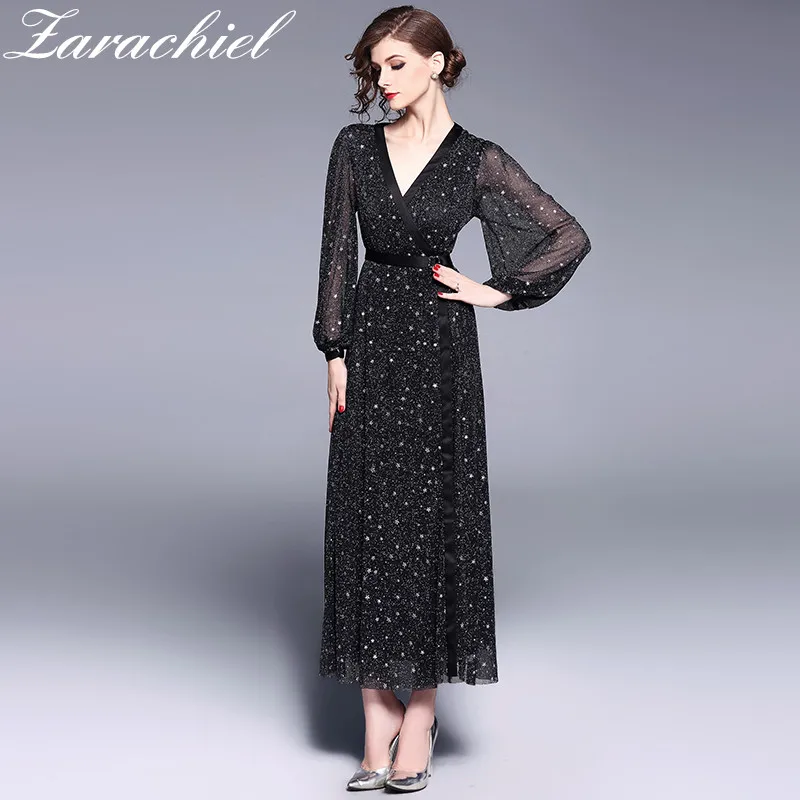 sequin wrap dress maxi
