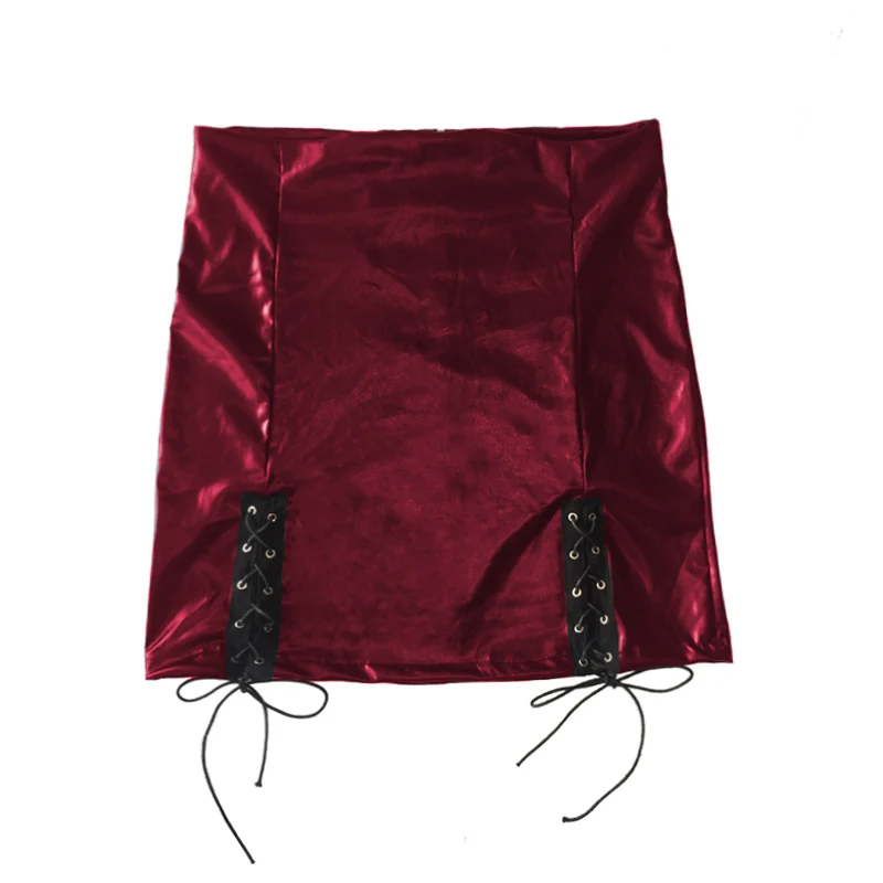 Wine Red Сексуальная клубная бандажная кружевная короткая черная юбка женская летняя бандаж из ПУ искусственной кожи облегающая Мини-Юбка элегантное женское на вечеринку в клуб юбки - Цвет: Wine Red