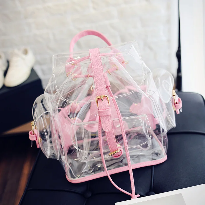 Женские милые ПВХ прозрачные школьные книги дорожные сумки рюкзак для ноутбука Mochila Feminina подарок для девочек розовый зеленый