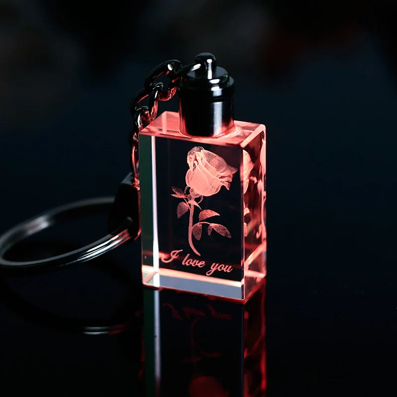 K9 лазерная гравировка 3D цветок розы Хрустальный кубик миниатюрное Стекло ремесла 5 цветов Изменение светодиодный светильник для влюбленных подарки Домашний декор