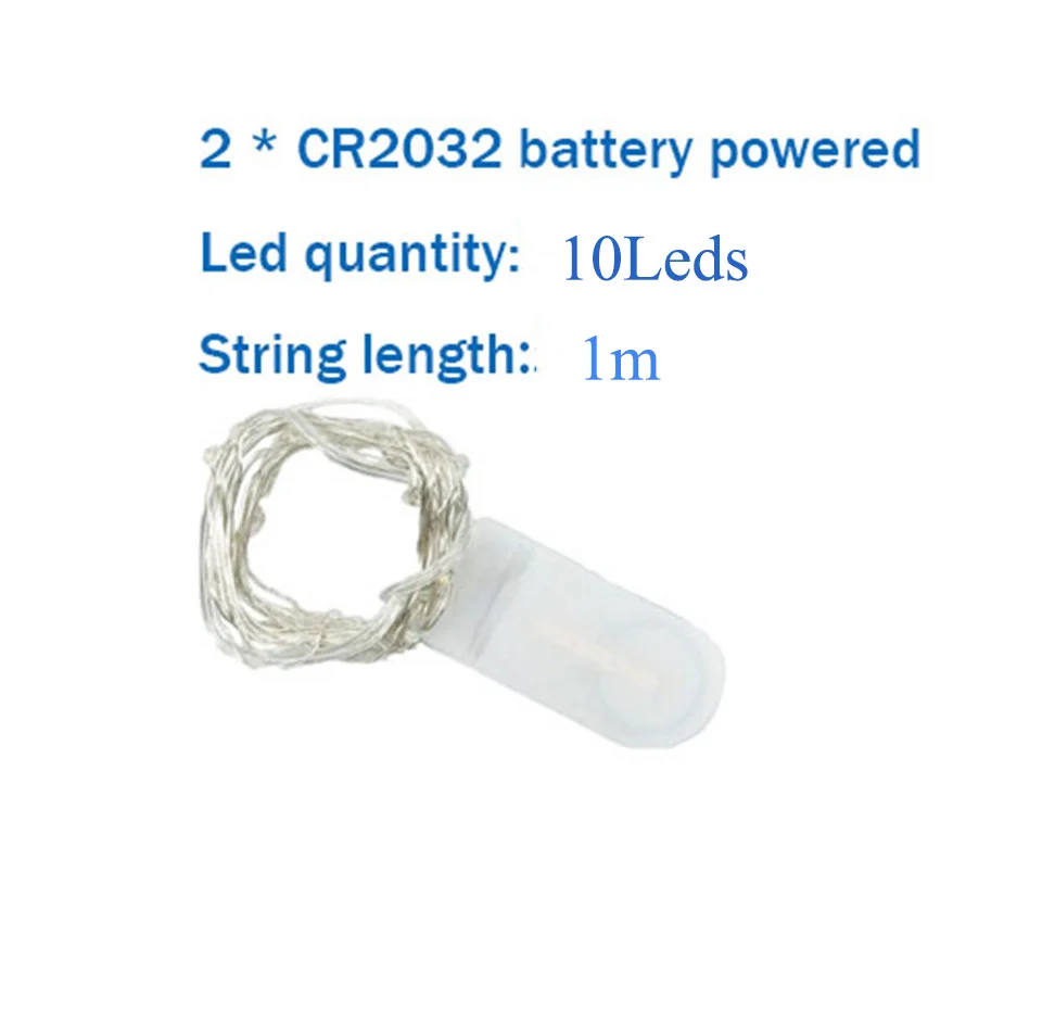 1m No battery CR2032 Cooper Wire освещение для шкафа, 2 м, 5 м, 10 м, светодиодный светильник-гирлянда, Рождественский Декор, домашний декор, на батарейках, Рождественская Свадебная лампа Guirlande - Цвет: 1m No battery CR2032