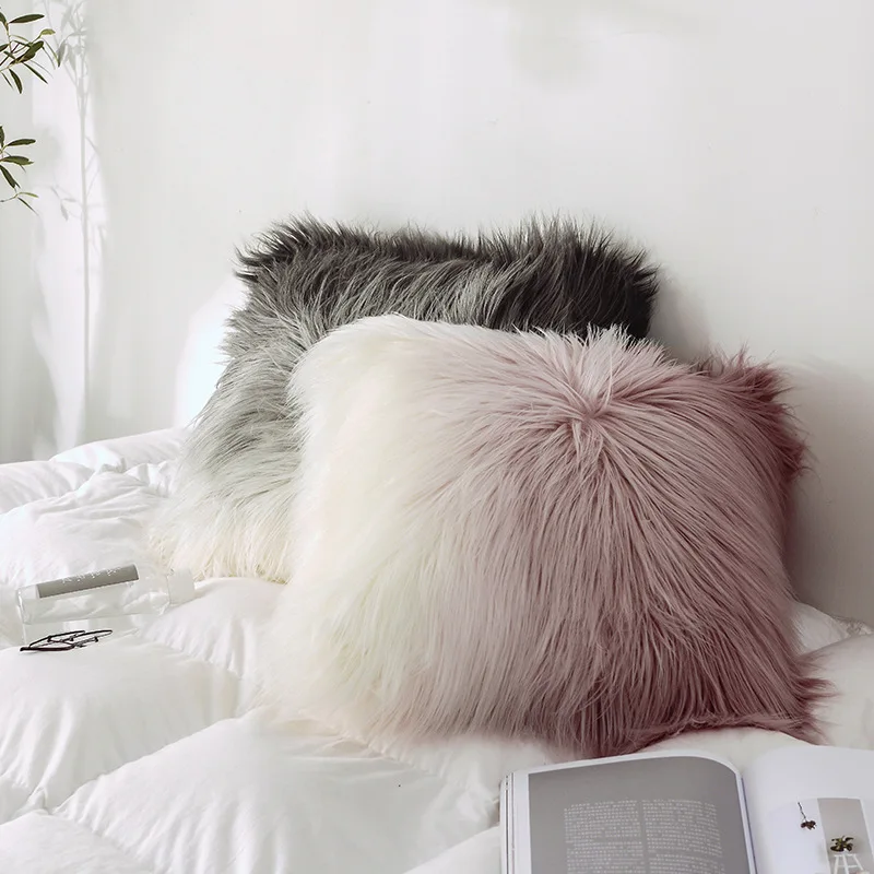 high quality Plush Pillowcase Soft wool Gold Silver Furry Cushion Cover Square Waist Throw Pillow Cover Gifts Faux Fur