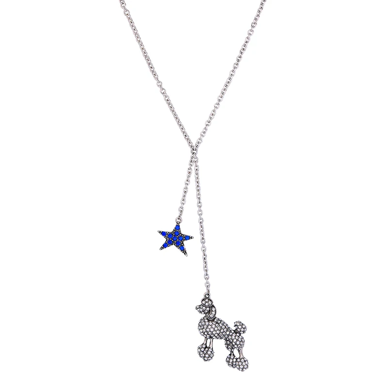 

Fashion Long Blue Crystal Star Sheep Pendant Necklace Silver Color Chain Cute Animal Necklace Accessories for Women