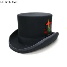 LUCKYLIANJI большой размер Настоящее перо Викторианский формальный шерстяной фетр классический элегантный английский Mad Hatter выстроились топ шляпа(высота: 5.31in