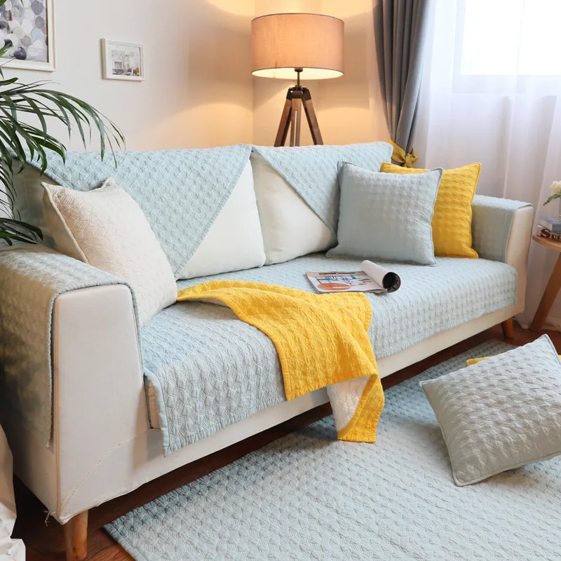 American Style Cotton Bright Solid Color Sofa Cover Non ...