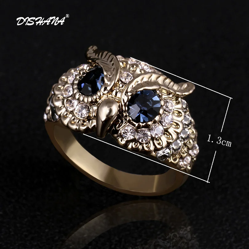 Fashion Brand Design New Classical Colorful Rhinestones Jewelry Blue Crystals Eyes Owl Ring For Women/ Men Jewelry(KA0005)