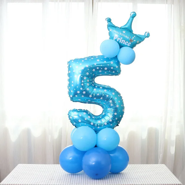 5 1 компл. 32 дюймов розовый синий цифры Корона Фольга шар надувные шары для мальчиков девочек 1st С Днем Рождения украшения цифры - Цвет: 5