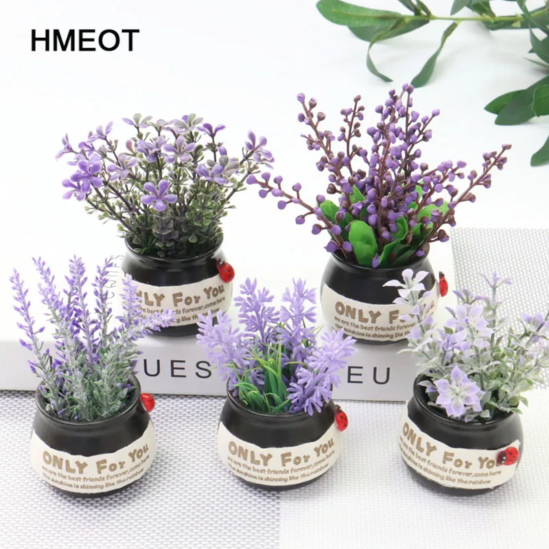 Plantas artificiales romántico serie púrpura mini pequeña maceta