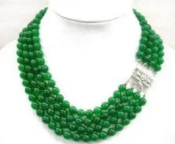 

Beautiful 4 Rows 6-8mm Natural Green Jade Round Gemstone Beads Necklace