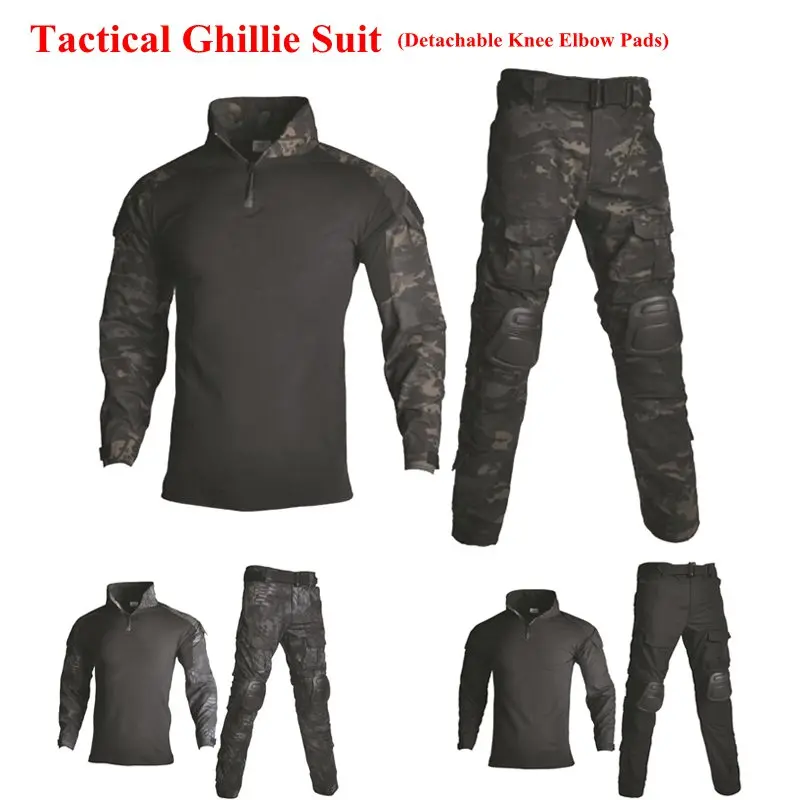

Camouflage Tactical Ghillie Suit Men Paintball Airsoft Outdoor Sport Uniform With Protective Knee Elbow Pads Hunting Clothes