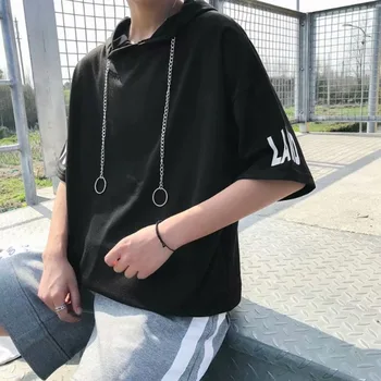 

2019 Summer New Explosion Models RecommendedLooseShort-sleeved Men'sKorean Students Harajuku Bf Wind Print Fake TwoCasualT-shirt