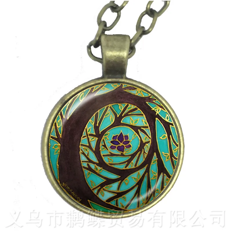 Ожерелье дерево жизни 25 мм бижутерия со стеклянными кабошонами цепочка на свитер