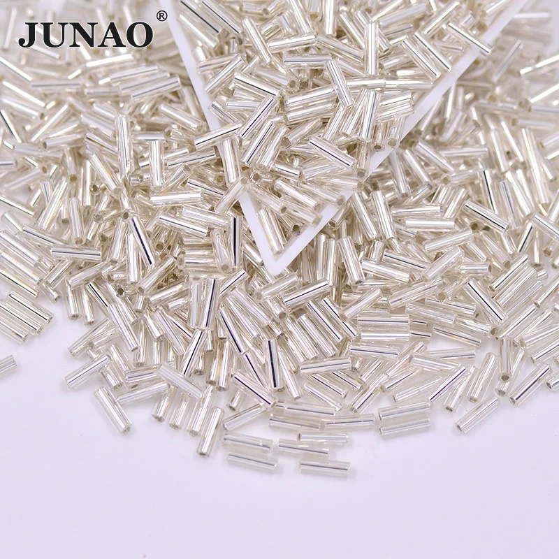 

JUNAO 2mm 4.5mm 6mm White Clear Sewing Glass Tube Beads Rhinestones Applique Sew On Crystal Stones for DIY Clothes Dress