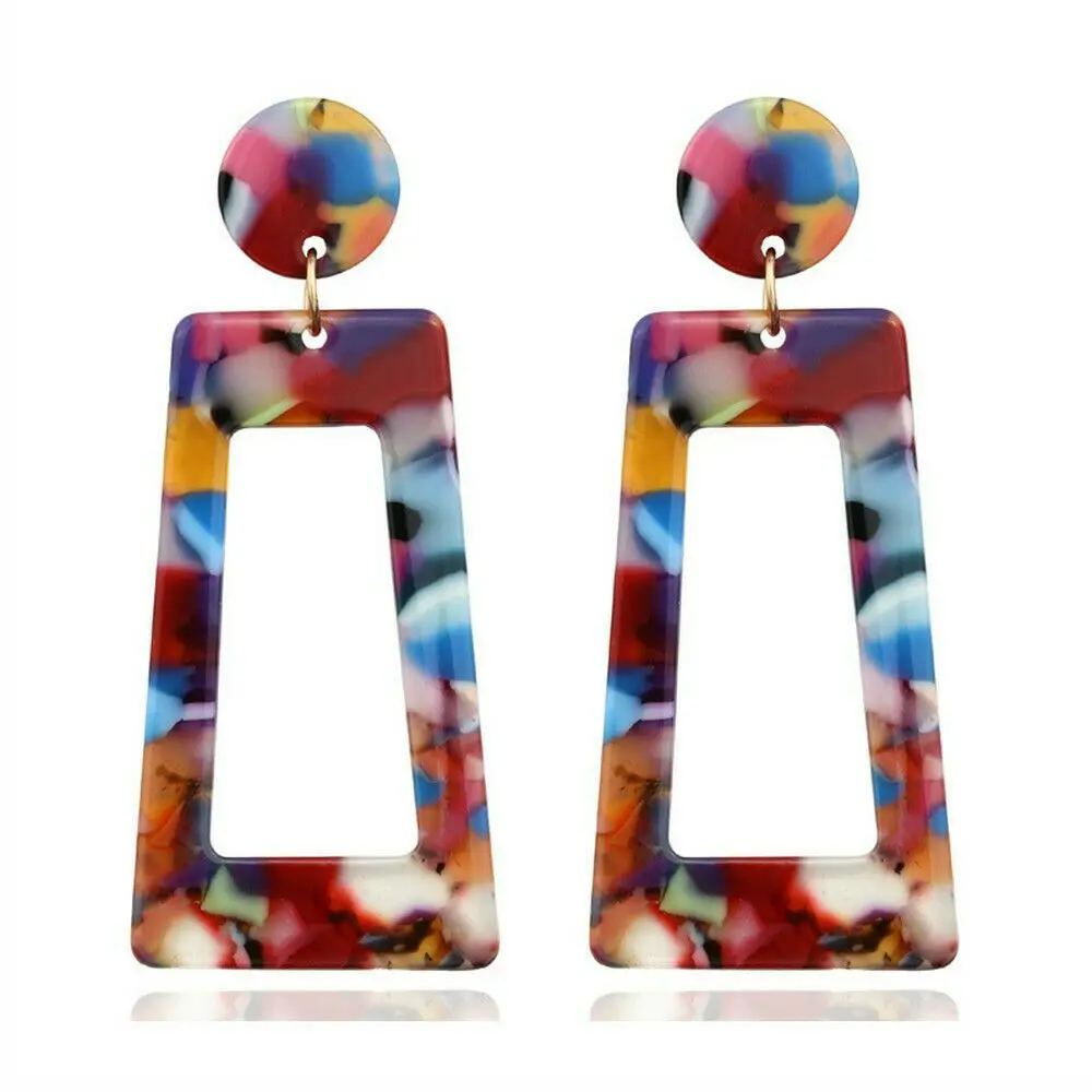 1 пара OPPOHERE Новое поступление корейская мода дизайн пестрые акриловые серьги для женщин Смола Элегантный ювелирный подарок - Окраска металла: multicolour