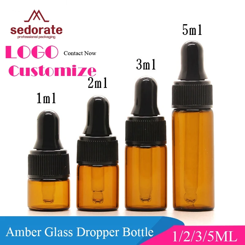 

Sedorate 50 pcs/Lot Mini Glass Vial Pipette Cosmetic Bottle 1ML 2ML 3ML 5ML Amber Glass Dropper Bottle Essential Oil LZ018