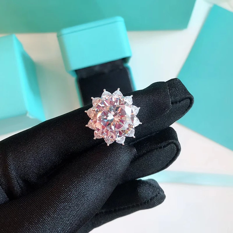 

Hot Brand Pure 925 Sterling Silver Jewelry For Women Big Stone SunFlower Ring Wedding Rings Engagement Silver Ring 10CT Stone