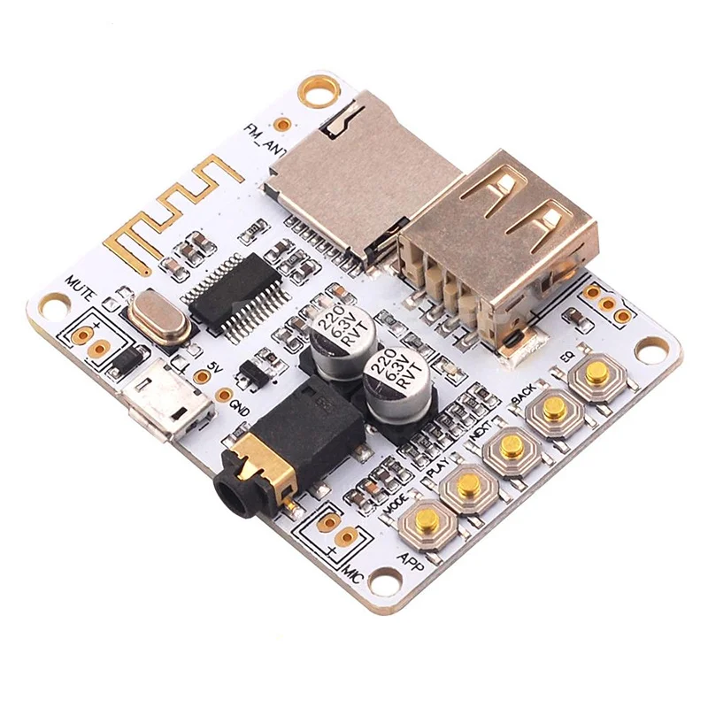 

Bluetooth Audio Receiver board with USB TF card Slot decoding playback preamp output A7-004 5V 2.1 Wireless Stereo Music Module