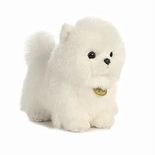 Aurora brinquedos raça do cão com um longo casaco branco de seda longo pelúcia pomeranian bichon frise caniche cães boneca crianças presentes de aniversário