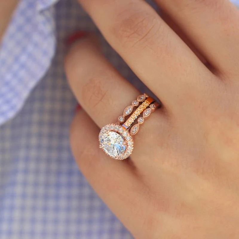 3PCS/Set Zircon Couple Ring For Woman Men Jewelry Wedding Engagement Gifts 2018 Hot Sale