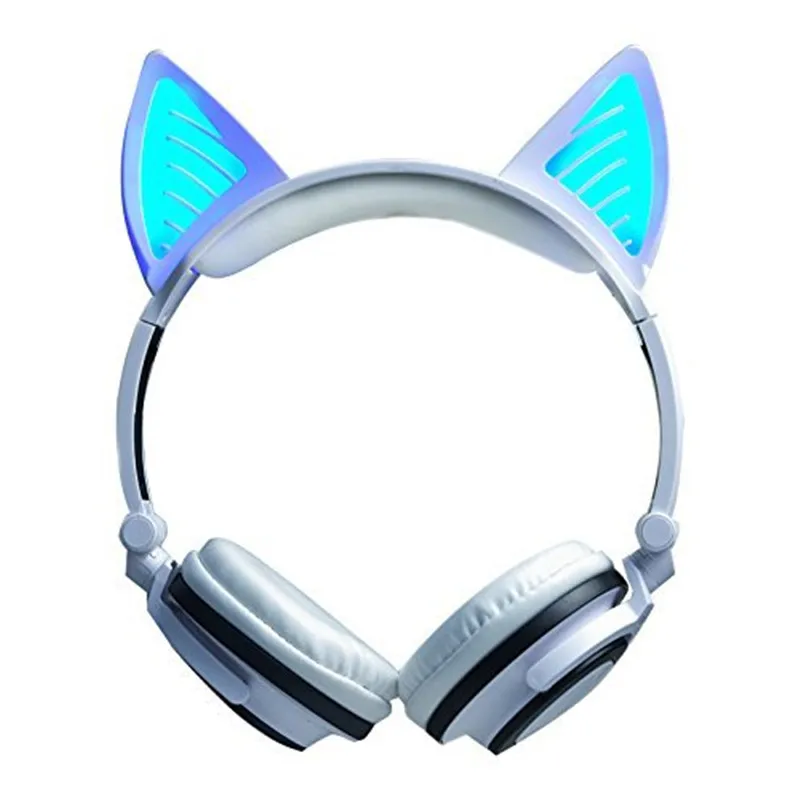 Wireless Bluetooth Cat Ear Headphones Foldable Glowing LED light Cosplay Gaming Headset Halloween Gift for Girls Kids Phones