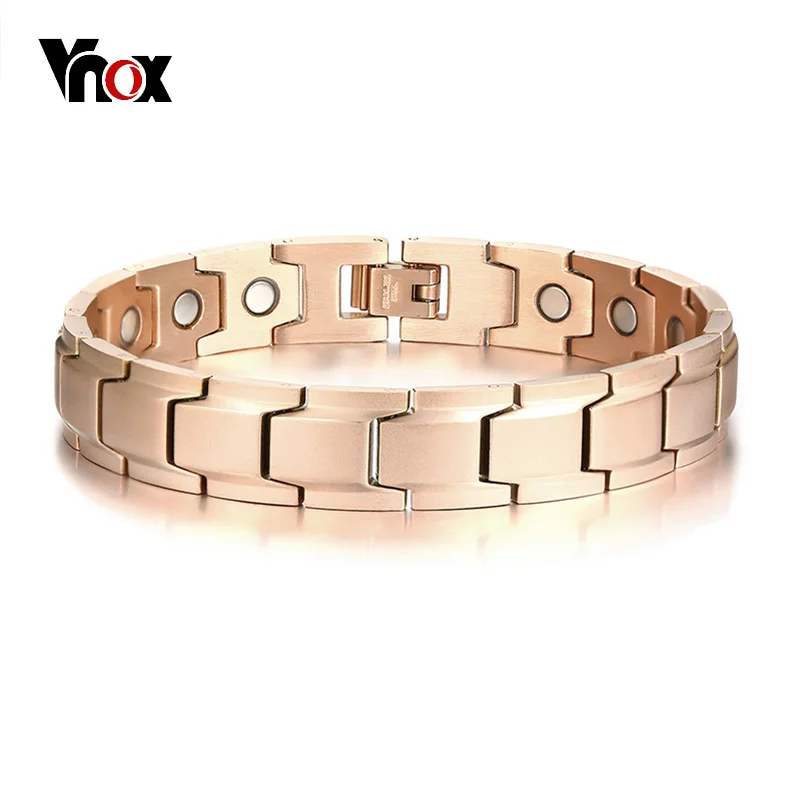 

Vnox Stylish Bio Energy Bracelets for Men 12MM Stainless Steel Pink Gold Tone Health Magnetic Strap Bracelet Male Jewelry 8.46