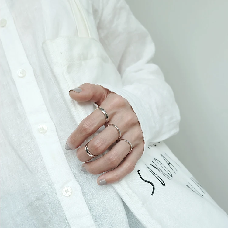 F. I. N. S минимализм S925 Стерлинговое Серебро кольца на указательный палец простое тонкое открытое гладкое серебряное кольцо 925 штабелируемое обручальное кольцо